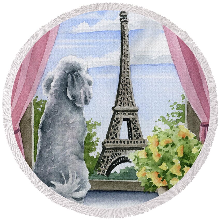 Poodle Round Beach Towel featuring the painting Poodle in Paris by David Rogers
