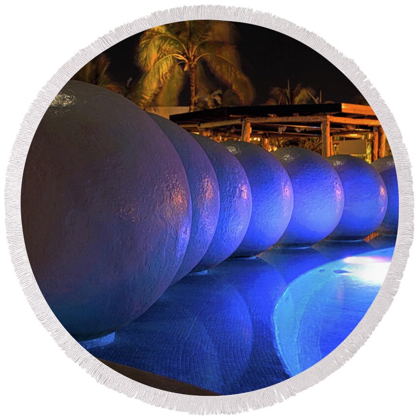 Ball Round Beach Towel featuring the photograph Pool Balls At Night by Shane Bechler