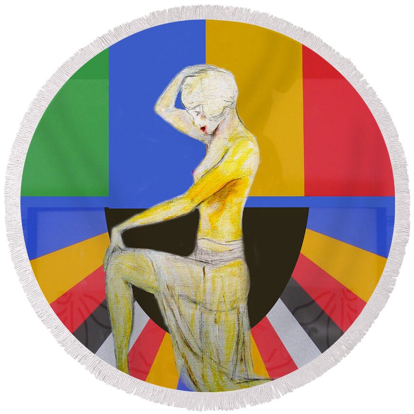 Showgirl Round Beach Towel featuring the painting Popart Showgirl 2 by Tom Conway