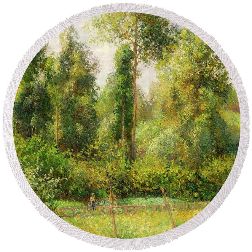 Painting Round Beach Towel featuring the painting Poplars - Eragny by Mountain Dreams
