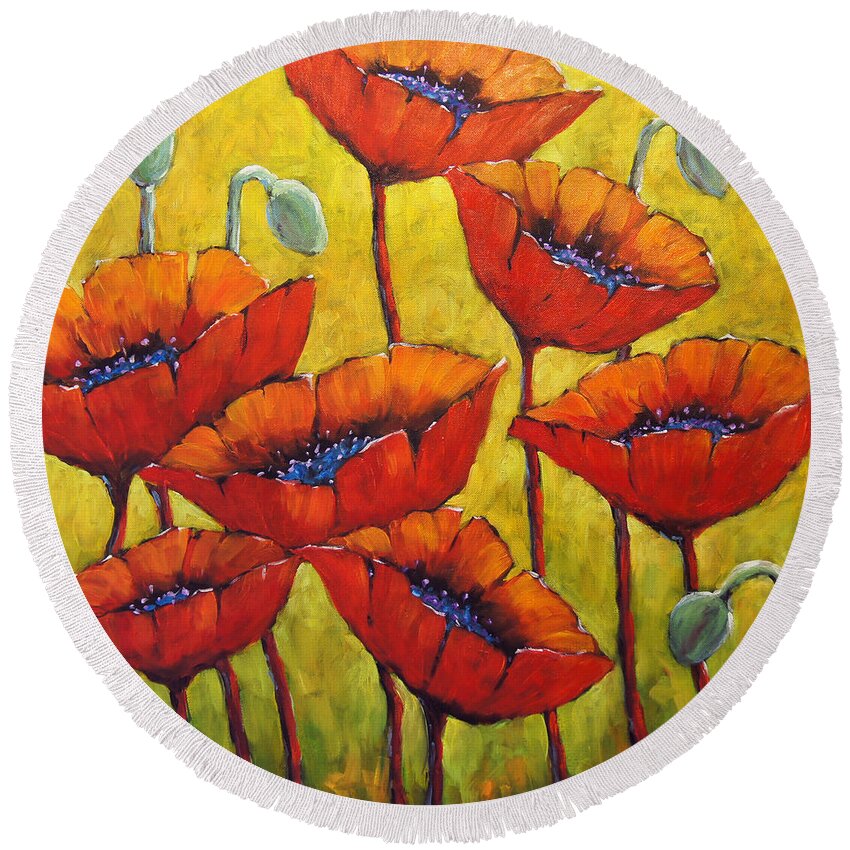 Artist Painter Round Beach Towel featuring the painting Poppies 01 by Richard T Pranke