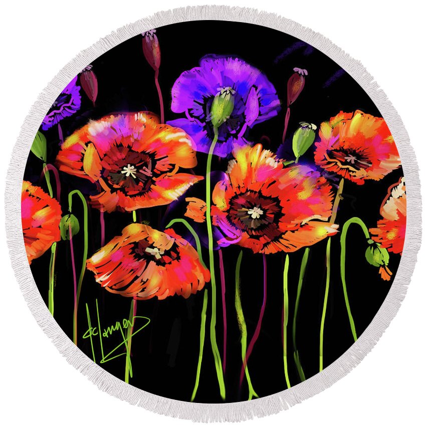 Poppy Round Beach Towel featuring the painting Poppies by DC Langer