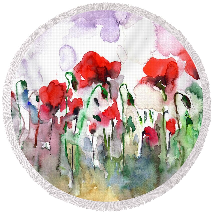 Poppies Round Beach Towel featuring the painting Poppies by Faruk Koksal