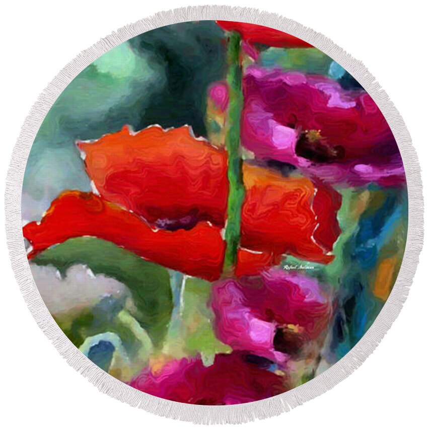 Rafael Salazar Round Beach Towel featuring the painting Poppies in watercolor by Rafael Salazar