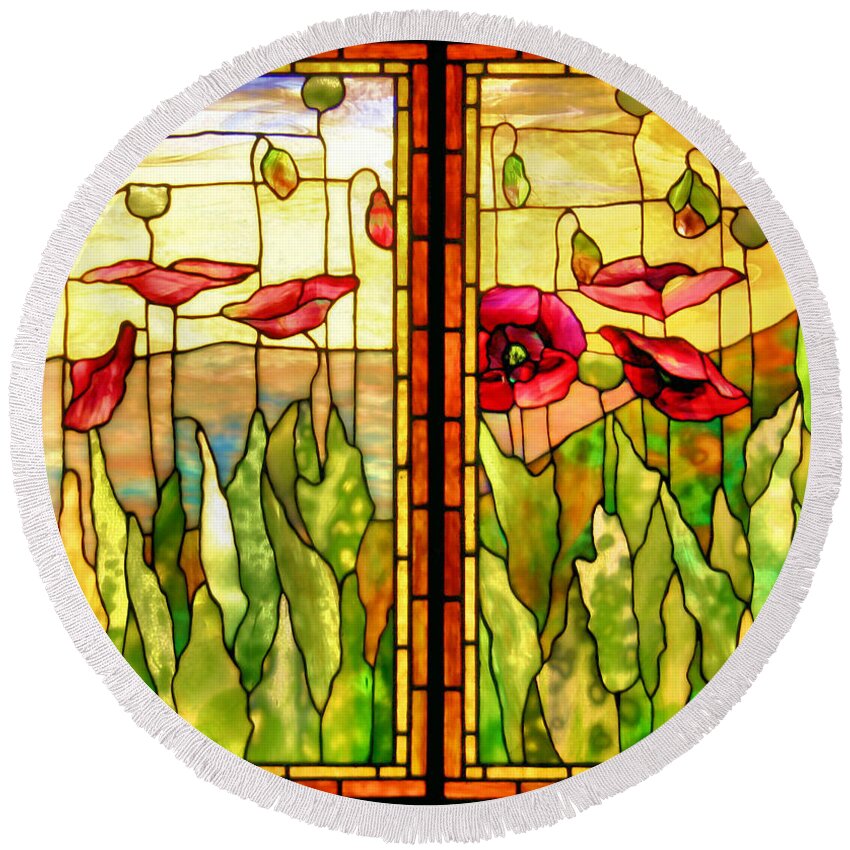 Stained Glass Round Beach Towel featuring the photograph Poppies by Kristin Elmquist