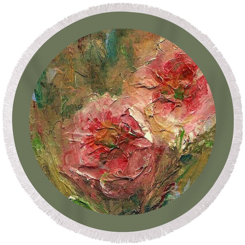 Floral Round Beach Towel featuring the painting Poppies by Mary Wolf