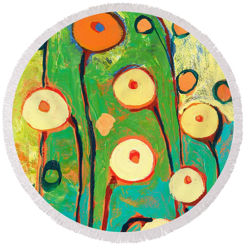 Poppy Round Beach Towel featuring the painting Poppy Celebration by Jennifer Lommers