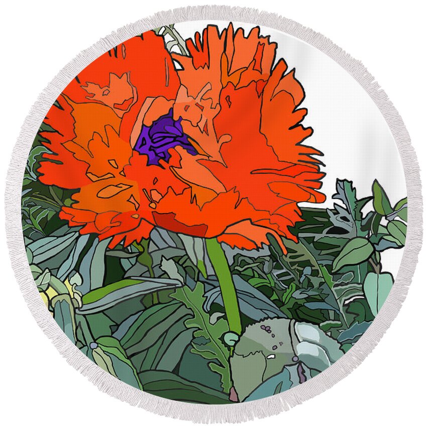 Orange Round Beach Towel featuring the painting Poppy by Jamie Downs