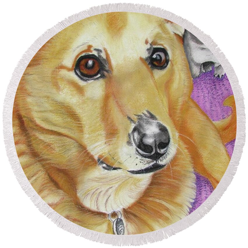 Dog Painting Round Beach Towel featuring the painting Poppy by Michelle Hayden-Marsan