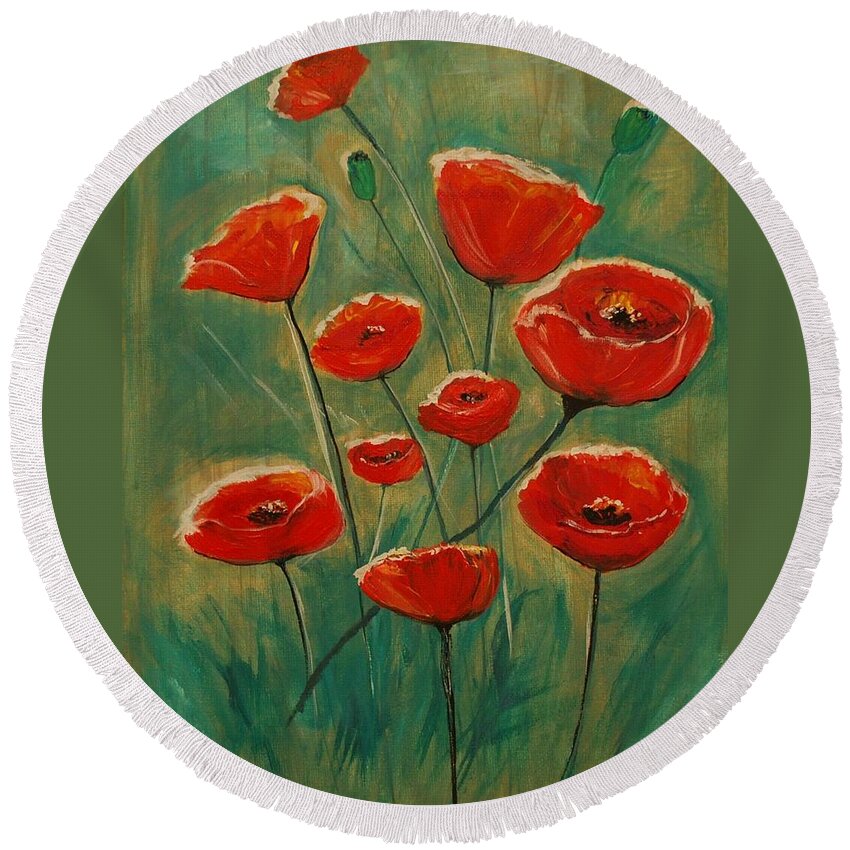 Poppy Round Beach Towel featuring the painting Poppy Surprise by Leslie Allen