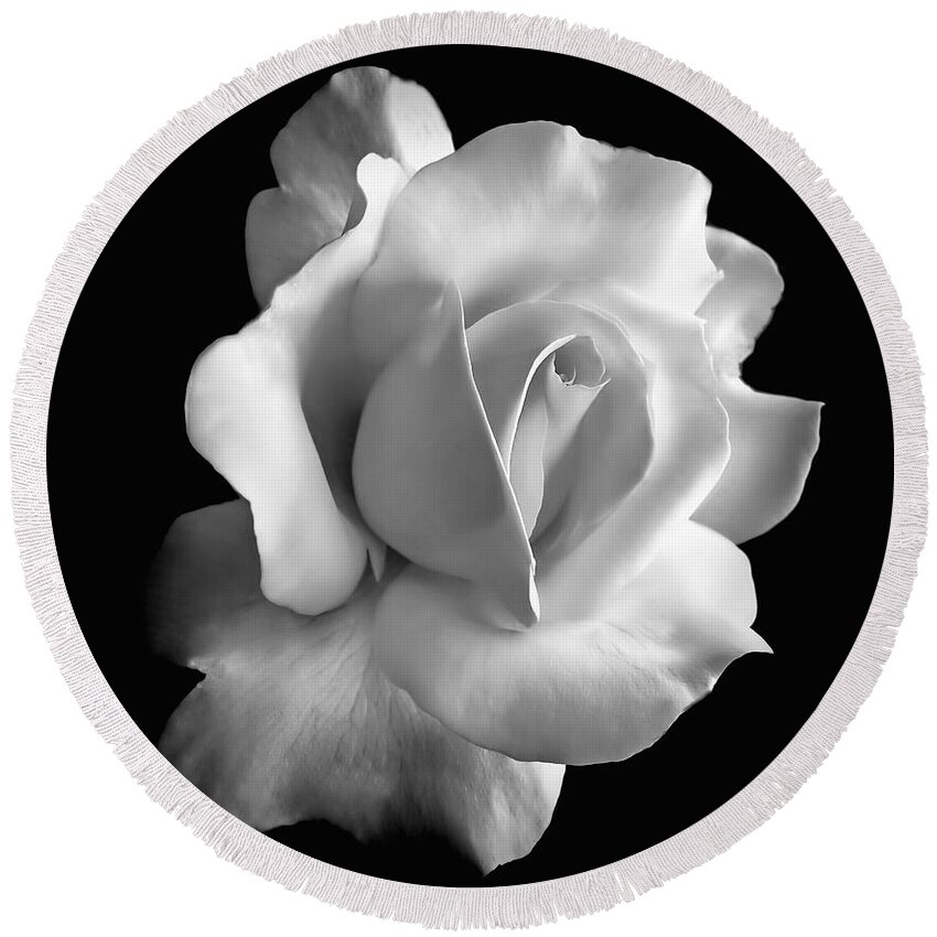 Rose Round Beach Towel featuring the photograph Porcelain Rose Flower Black and White by Jennie Marie Schell