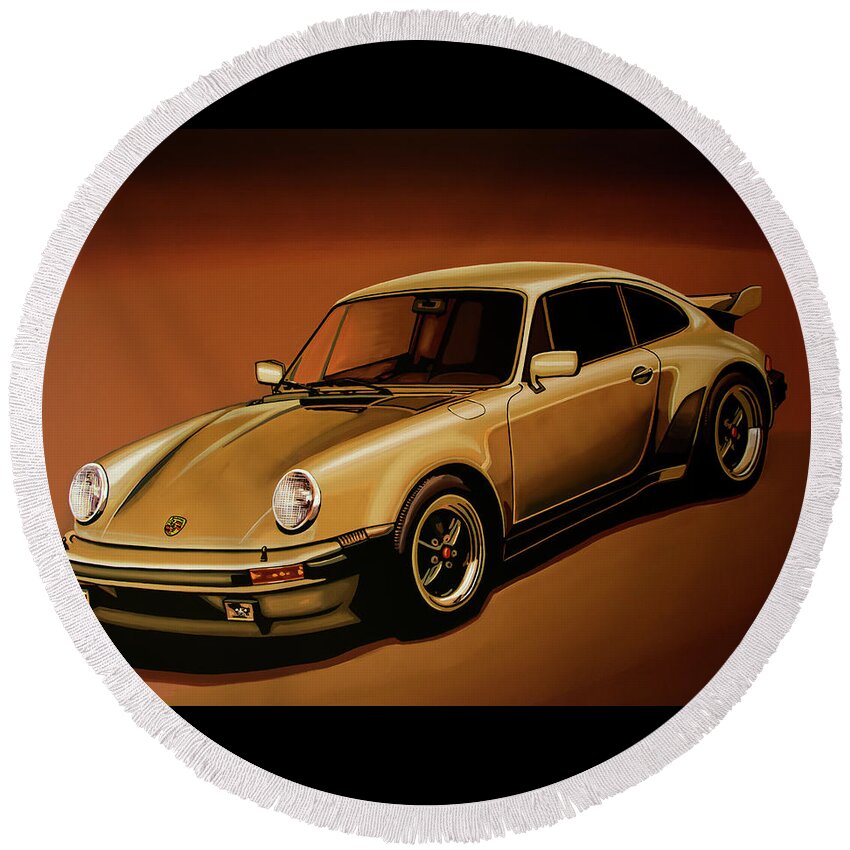 Porsche 911 Round Beach Towel featuring the painting Porsche 911 Turbo 1976 Painting by Paul Meijering
