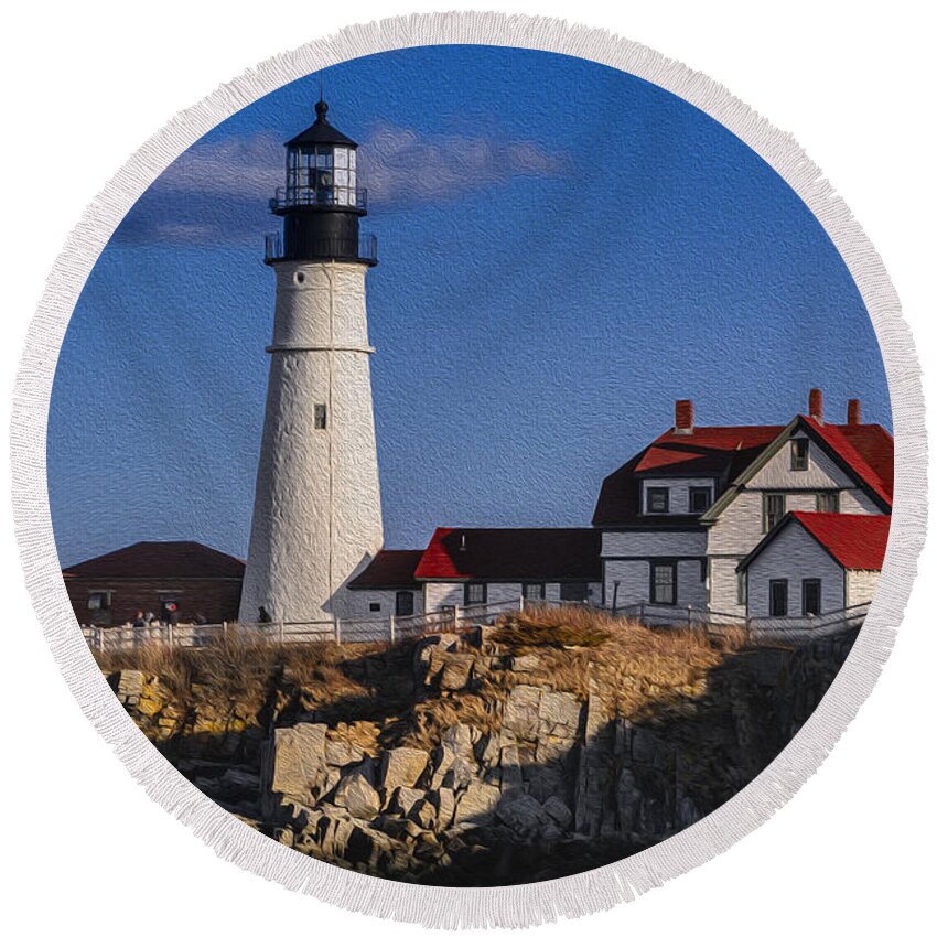 Cape Elizabeth Round Beach Towel featuring the photograph Portland Head Light No. 44 by Mark Myhaver