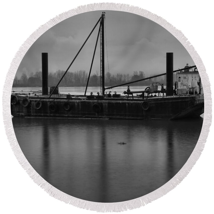 Tug Boat Round Beach Towel featuring the photograph Portland Oregon Tug Boat by Adam Jewell