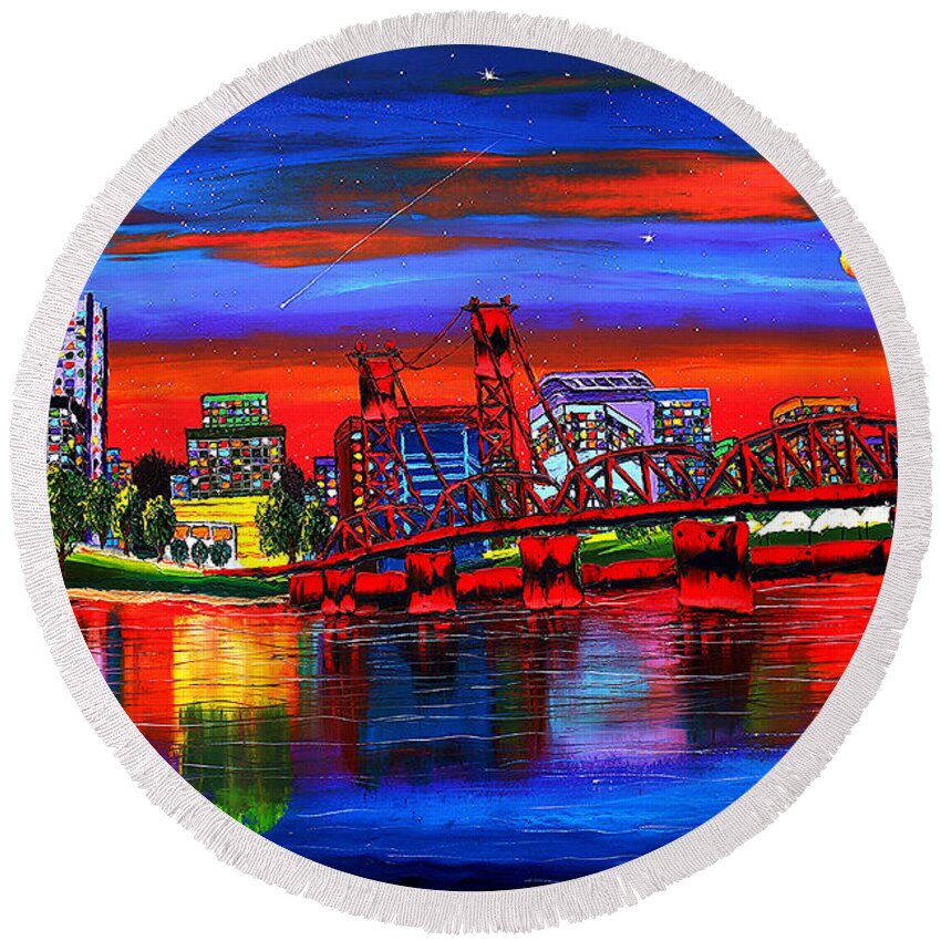  Round Beach Towel featuring the painting Portland Starry Night #4 by James Dunbar