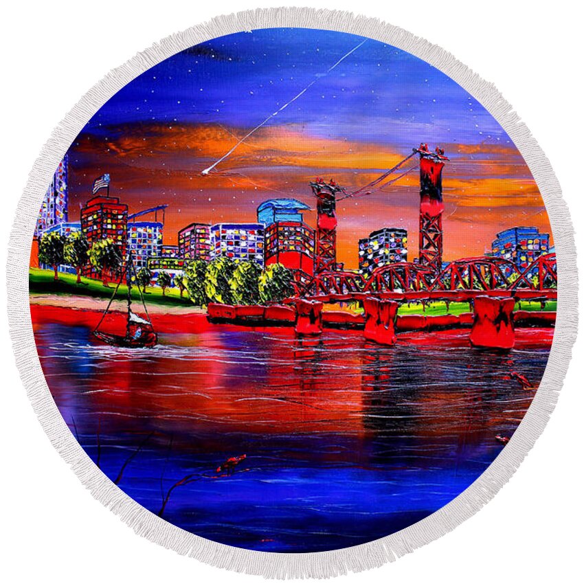  Round Beach Towel featuring the painting Portland Starry Night #8 by James Dunbar