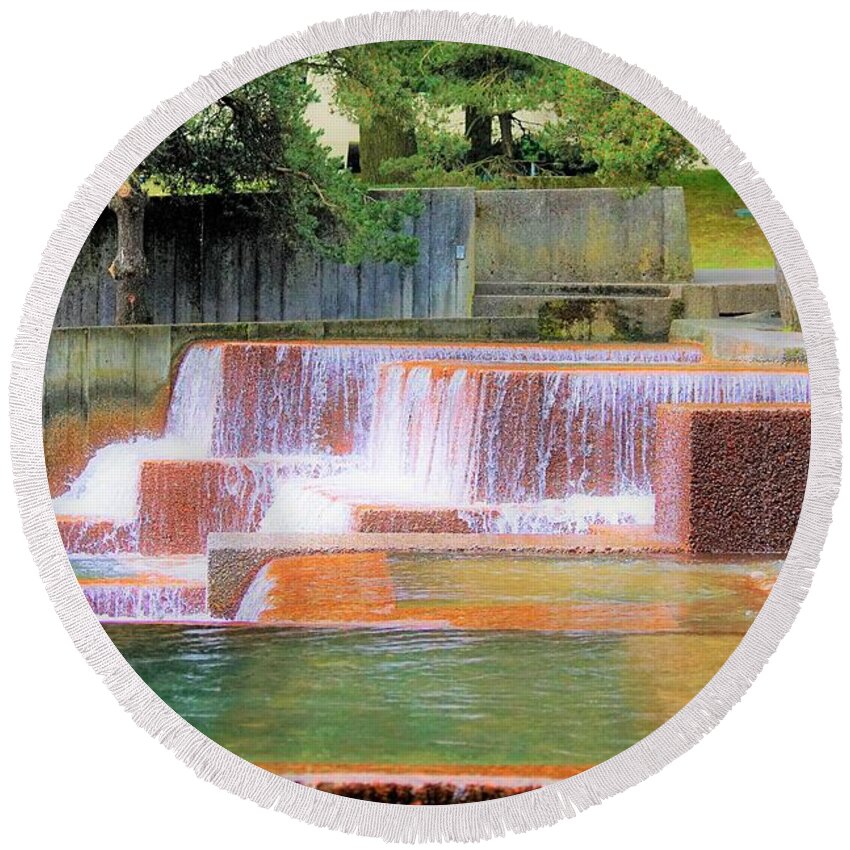 Portland Oregon Round Beach Towel featuring the photograph Portland Waterfall by Merle Grenz