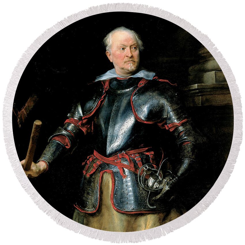 Anthony Van Dyck Round Beach Towel featuring the painting Portrait of a Man in Armor by Anthony van Dyck