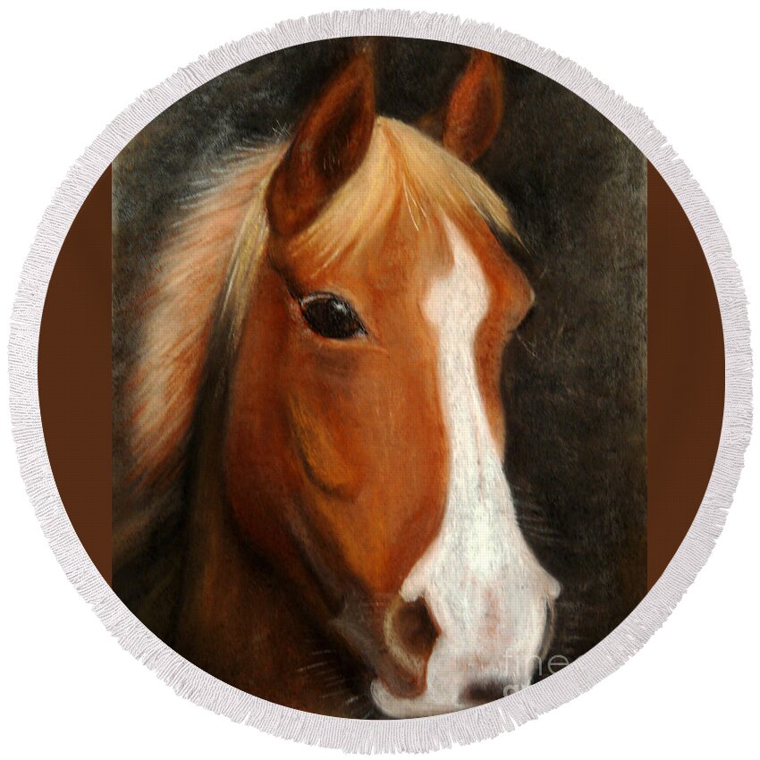Portrait Of A Horse Round Beach Towel featuring the painting Portrait Of A Horse by Jasna Dragun
