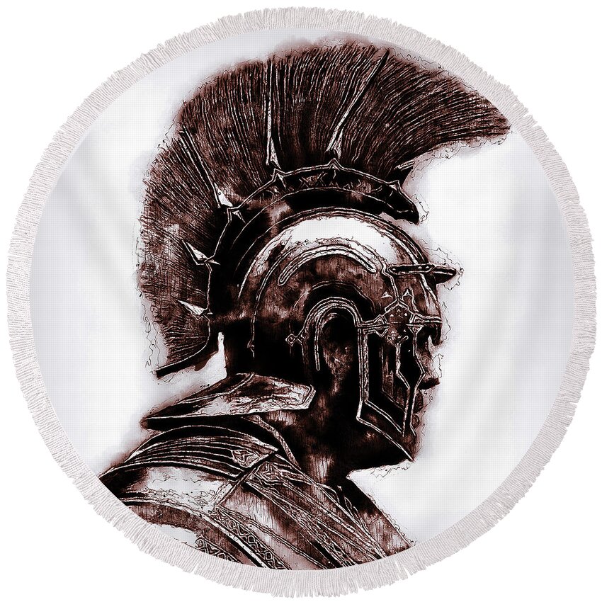 Roman Legion Round Beach Towel featuring the painting Portrait of a Roman Legionary - 30 by AM FineArtPrints