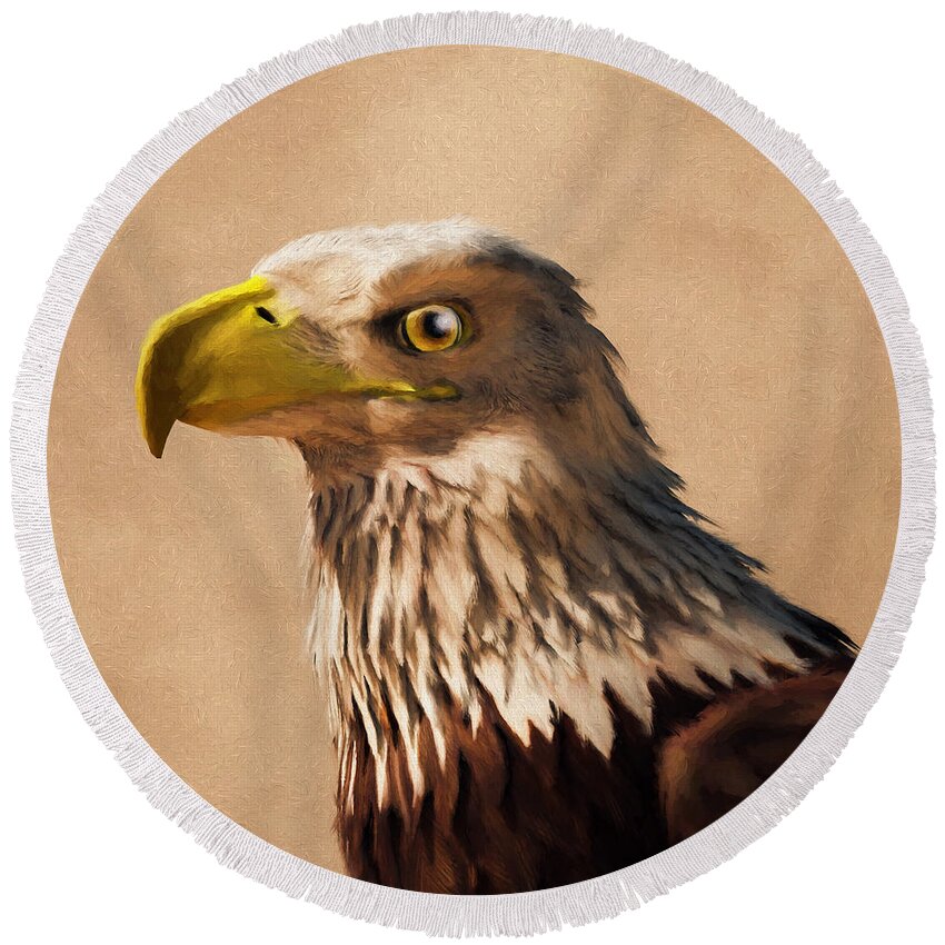 Eagle Head Round Beach Towel featuring the digital art Portrait of an Eagle by Daniel Eskridge