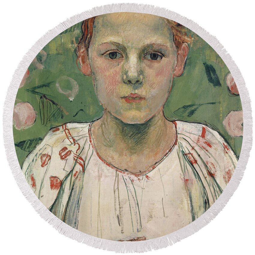 Young Round Beach Towel featuring the painting Portrait of Kathe von Bach in the Garden by Ferdinand Hodler