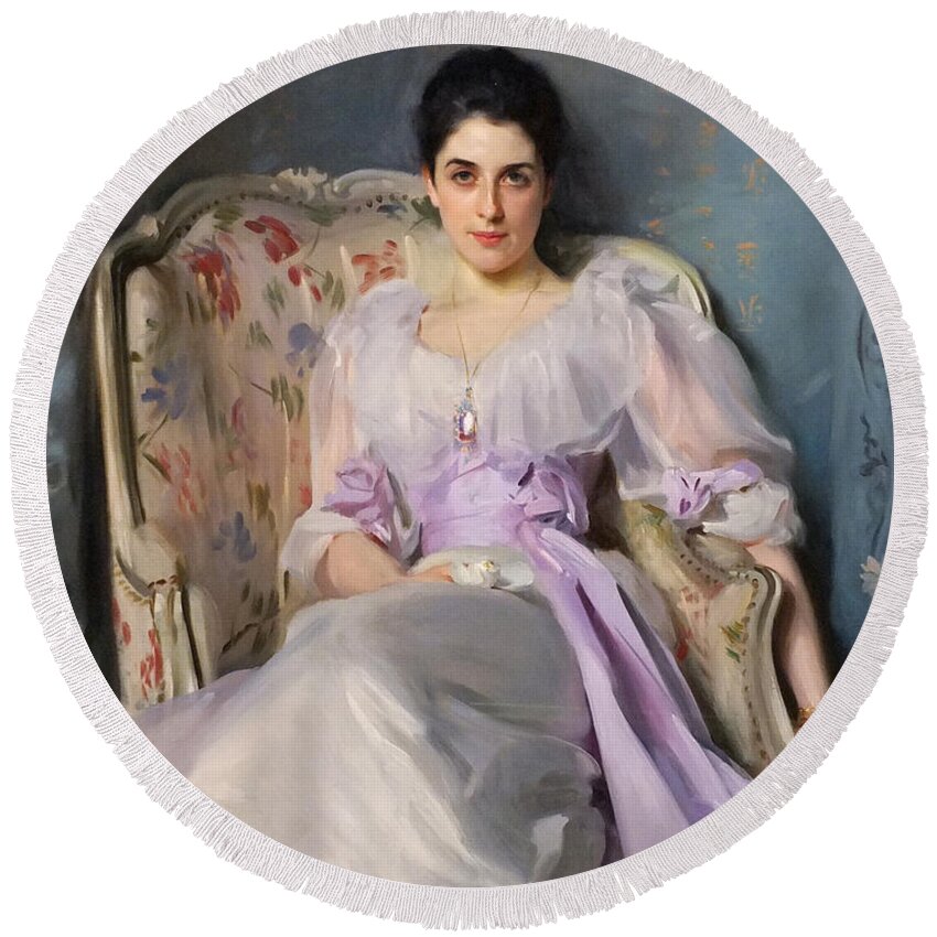 John Singer Sargent Round Beach Towel featuring the painting Portrait of Lady Agnew of Lochnaw by John Singer Sargent