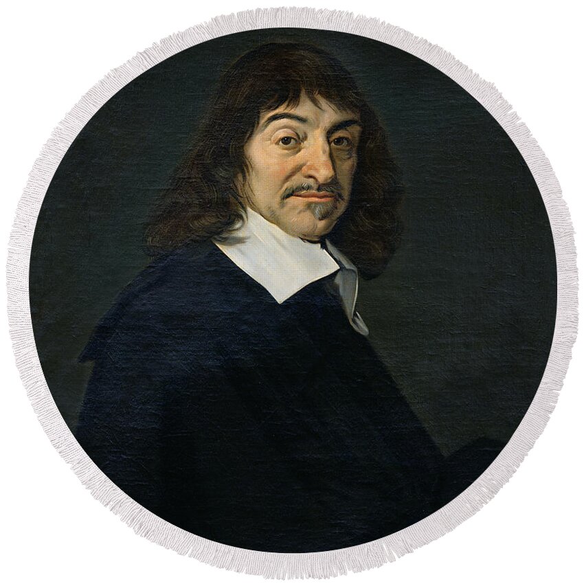 Rene Round Beach Towel featuring the painting Portrait of Rene Descartes by Frans Hals