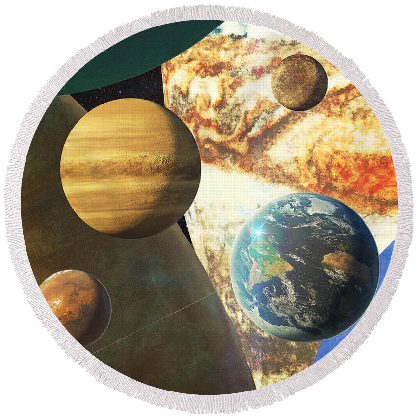 Solar System Round Beach Towel featuring the digital art Portrait of the planets by Frans Blok