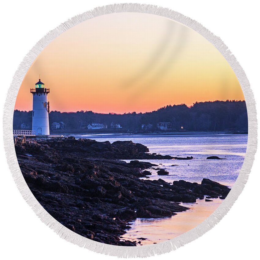 Portsmouth Round Beach Towel featuring the photograph Portsmouth Light at Sunrise Portsmouth NH New Hampshire by Toby McGuire