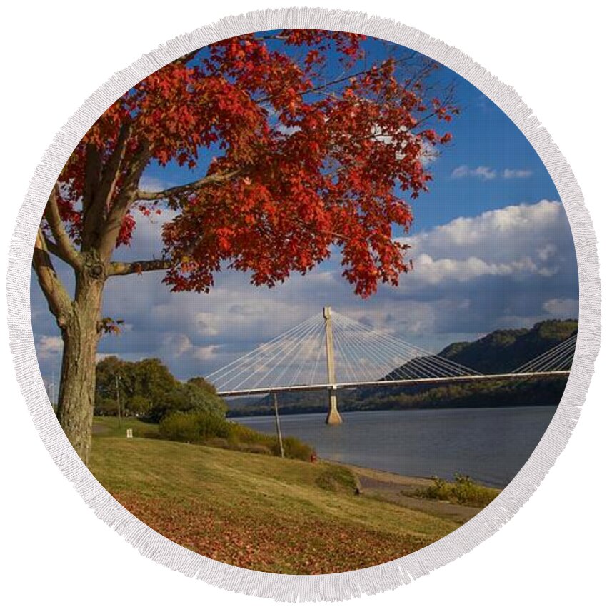 Bridge Round Beach Towel featuring the photograph Portsmouth Riverfront by Kevin Craft