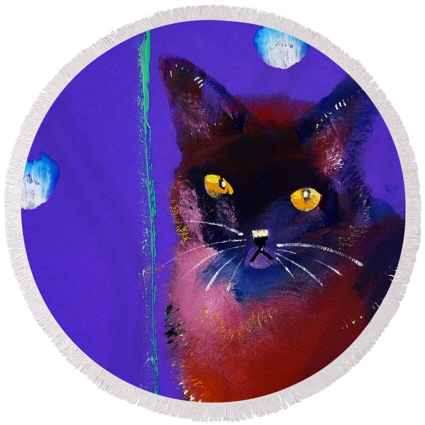 Cat Round Beach Towel featuring the painting Posh Tom Cat by Charles Stuart
