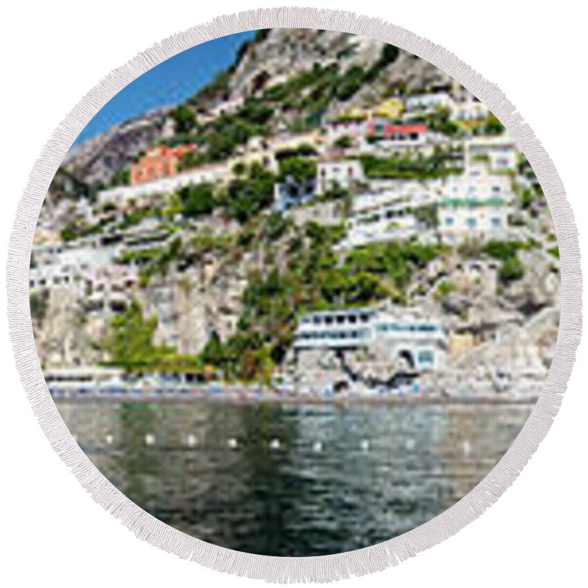 Europe Round Beach Towel featuring the photograph Positano from the Sea - Panorama II by Matt Swinden