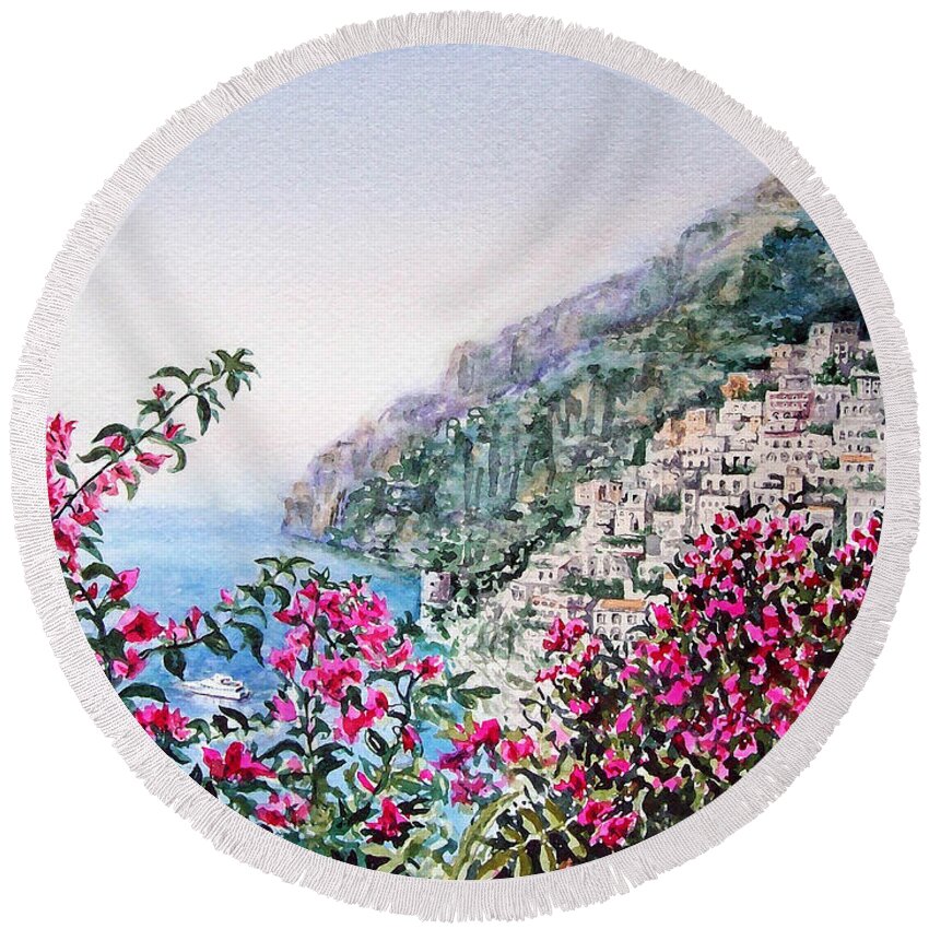 Italy Round Beach Towel featuring the painting Positano Italy by Irina Sztukowski