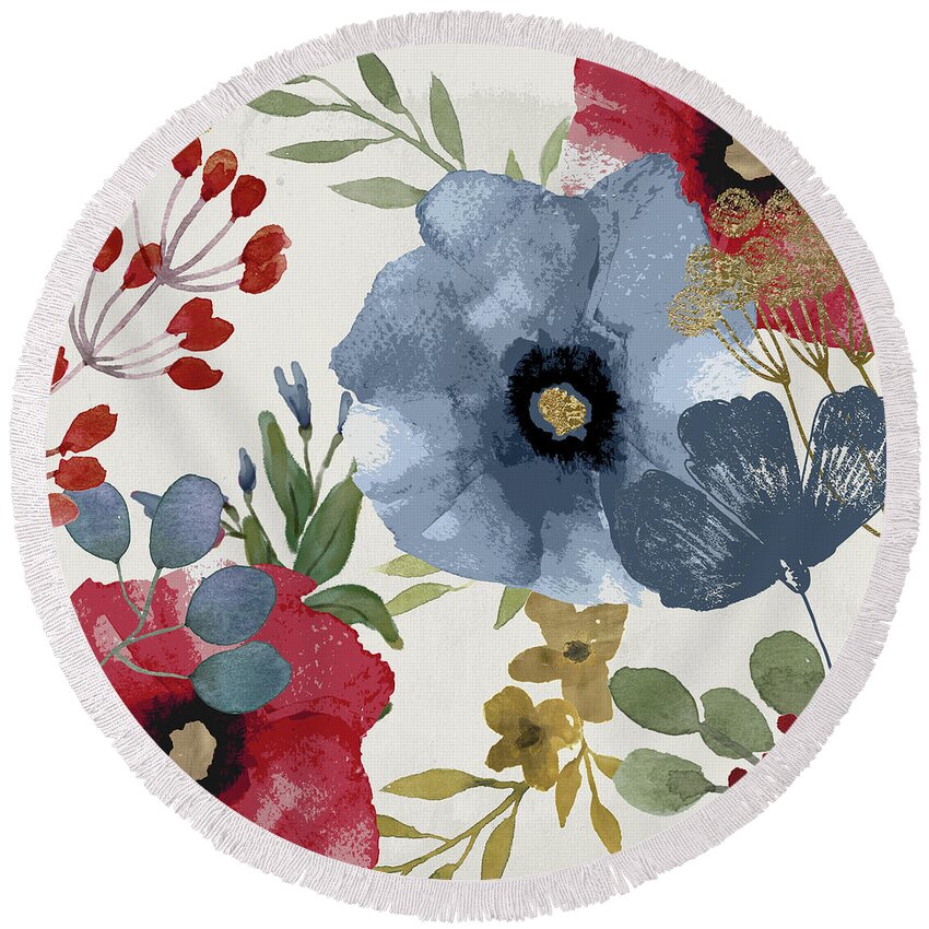 Poppies Round Beach Towel featuring the painting Posy Watercolor Poppies II by Mindy Sommers