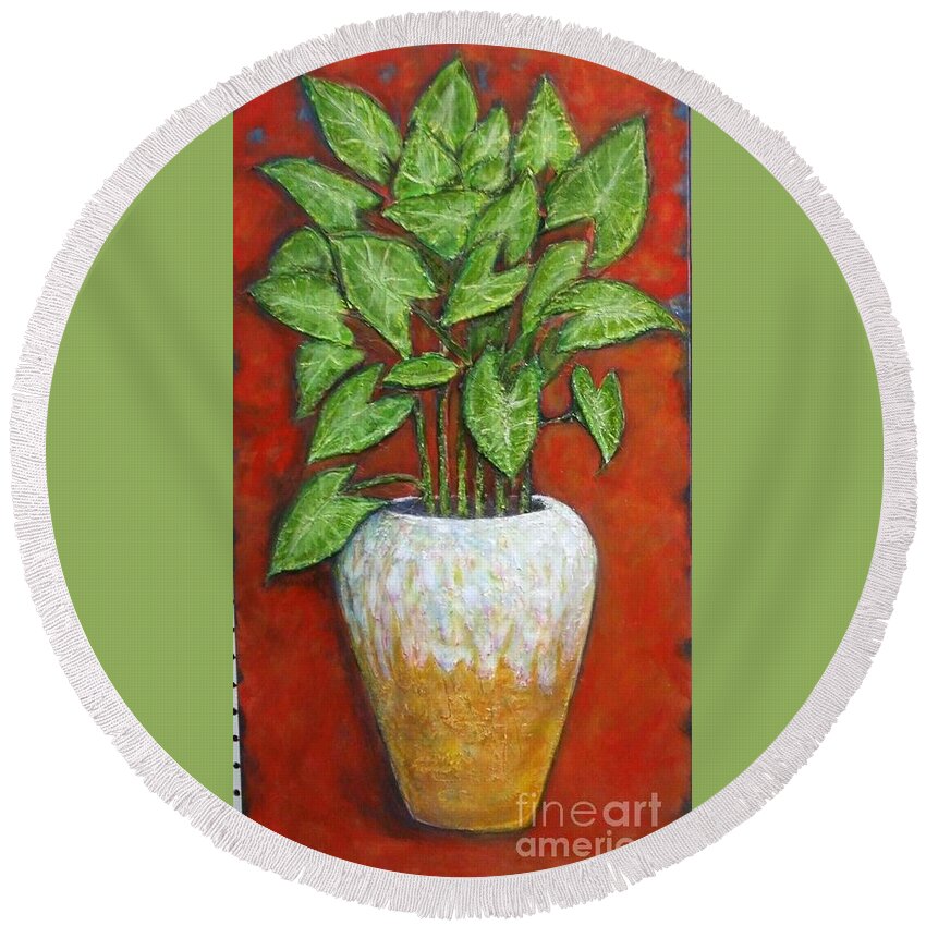 Plant Round Beach Towel featuring the painting Pot Ted by M J Venrick