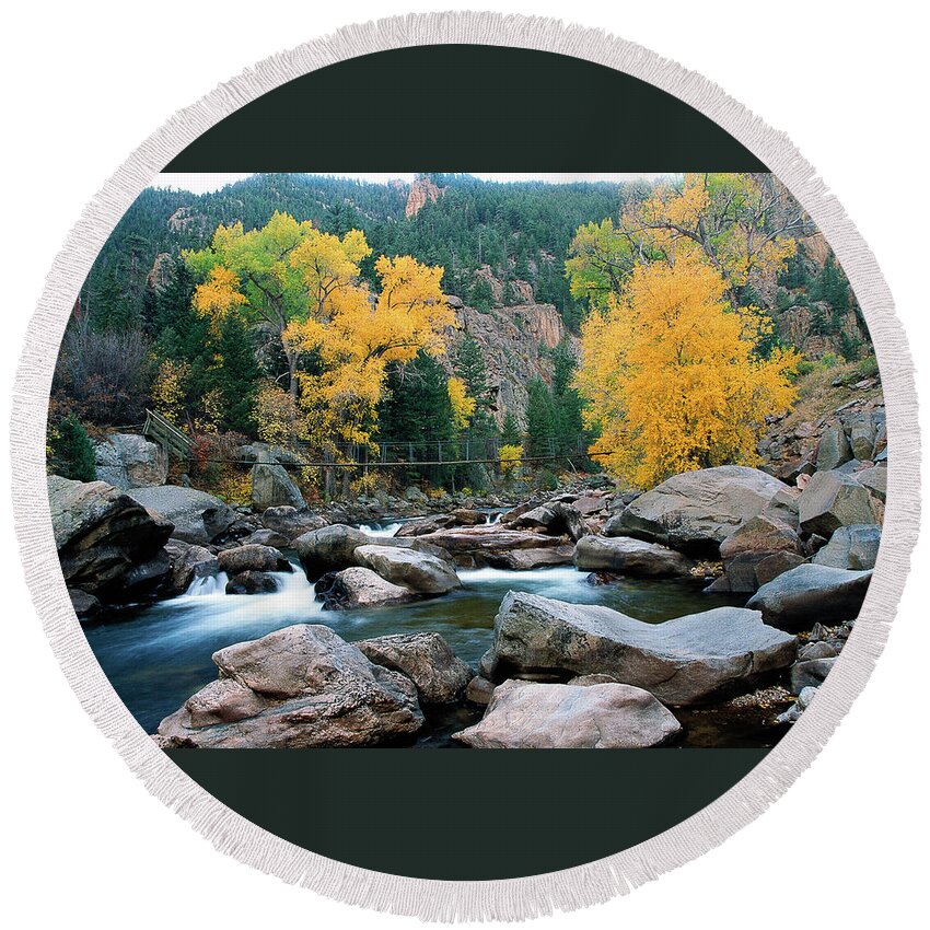 Colorado Round Beach Towel featuring the photograph Poudre Gold by Jim Benest
