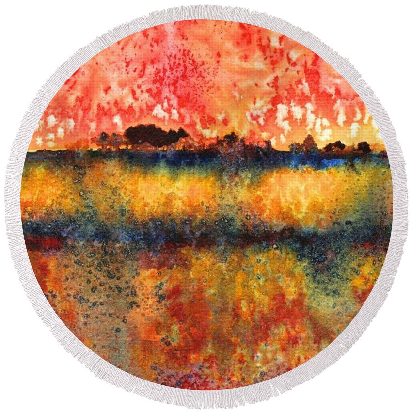  Round Beach Towel featuring the painting Praire Thunderstorm by Polly Castor