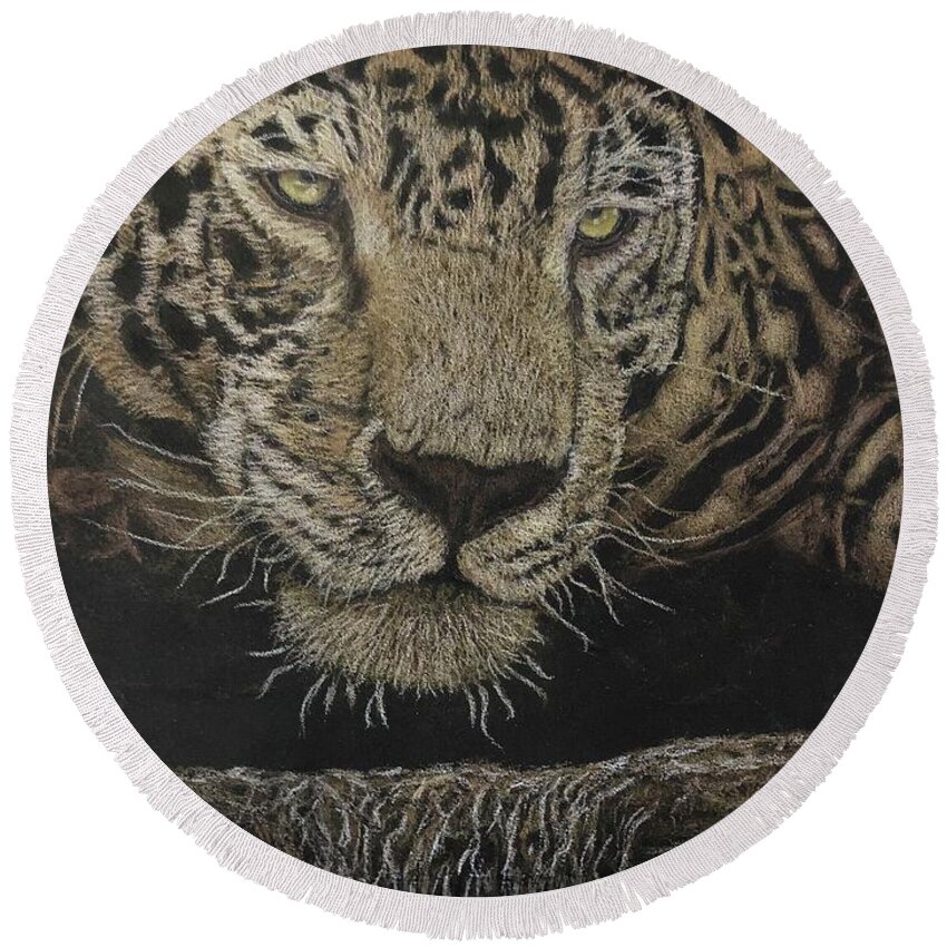 Jaguar Round Beach Towel featuring the painting Predator by Brenda Bonfield
