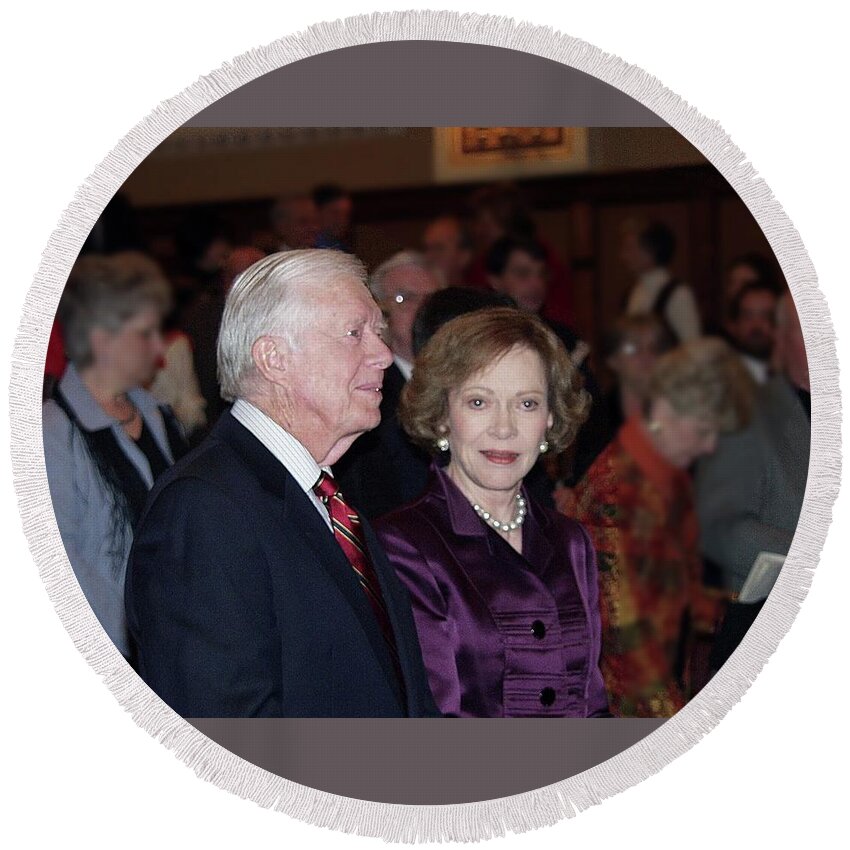 President Jimmy Carter Round Beach Towel featuring the photograph President and Mrs. Jimmy Carter Nobel Celebration by Jerry Battle