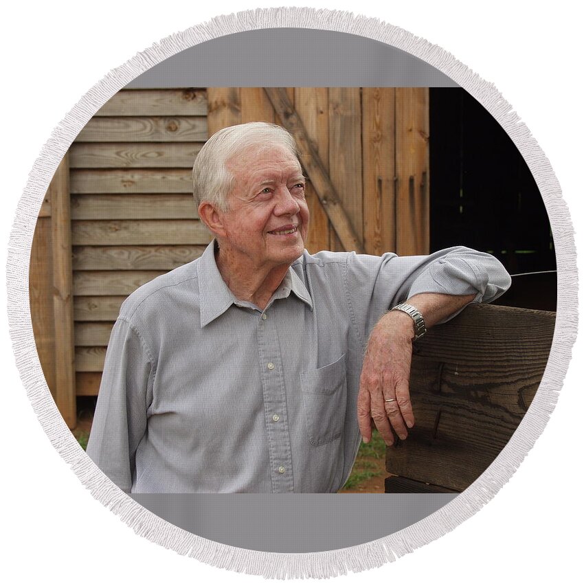 President Jimmy Carter Round Beach Towel featuring the photograph President Carter at his boyhood farm by Jerry Battle