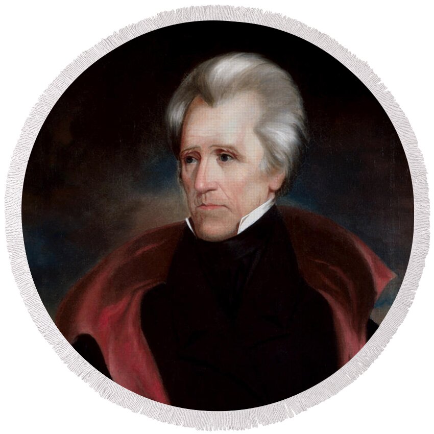 Andrew Jackson Round Beach Towel featuring the painting President Jackson by War Is Hell Store