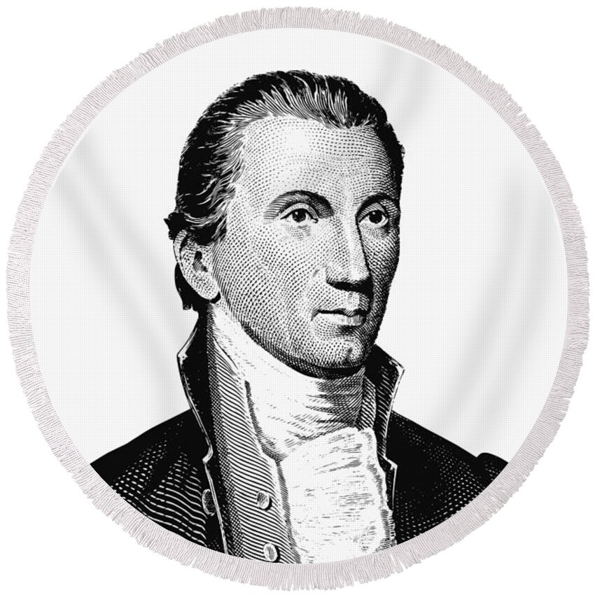 James Monroe Round Beach Towel featuring the mixed media President James Monroe Graphic by War Is Hell Store