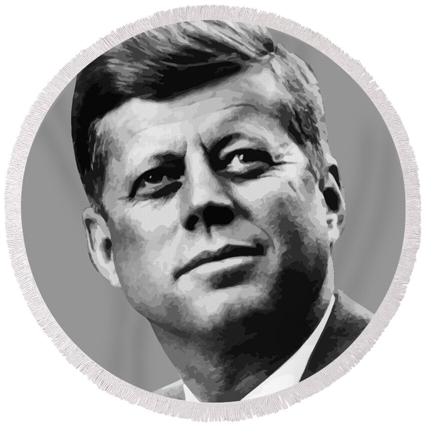 John Kennedy Round Beach Towel featuring the painting President Kennedy by War Is Hell Store