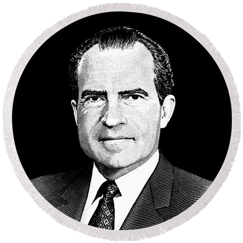 Richard Nixon Round Beach Towel featuring the digital art President Richard Nixon Graphic by War Is Hell Store