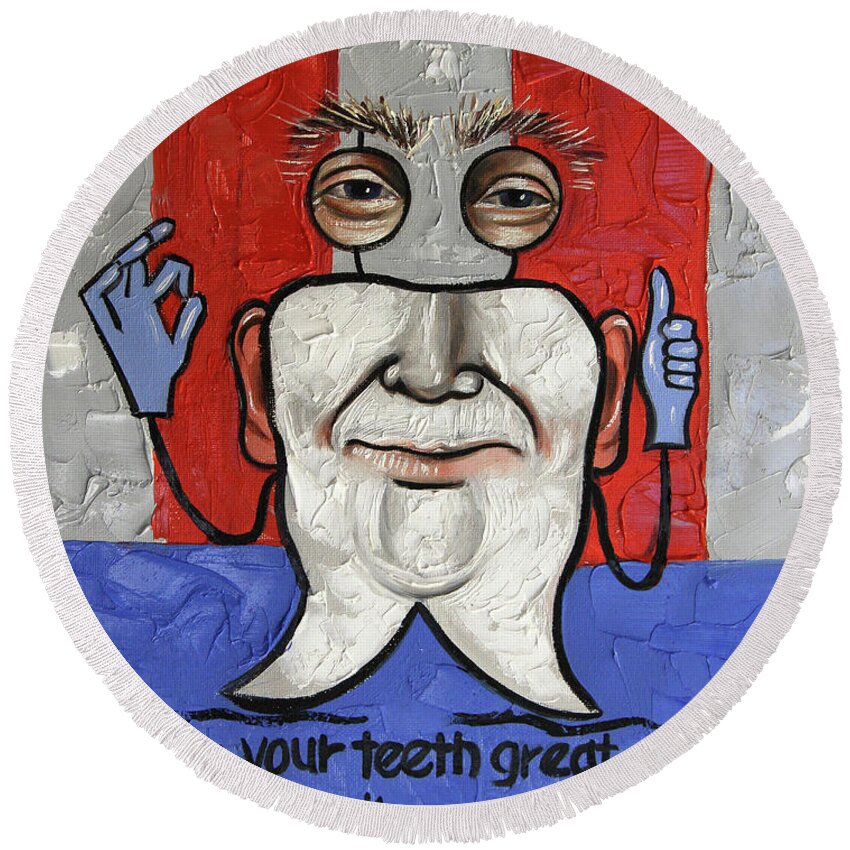  Dental Art Round Beach Towel featuring the painting Presidential Tooth 2 by Anthony Falbo