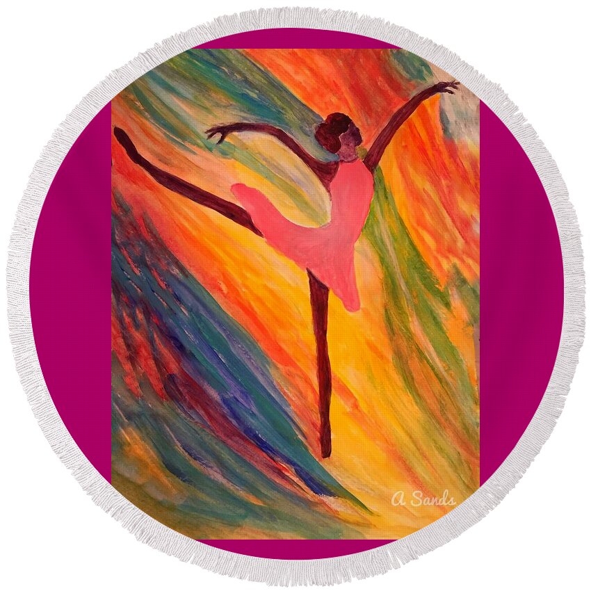Ballerina Round Beach Towel featuring the painting Pretty Ballerina by Anne Sands