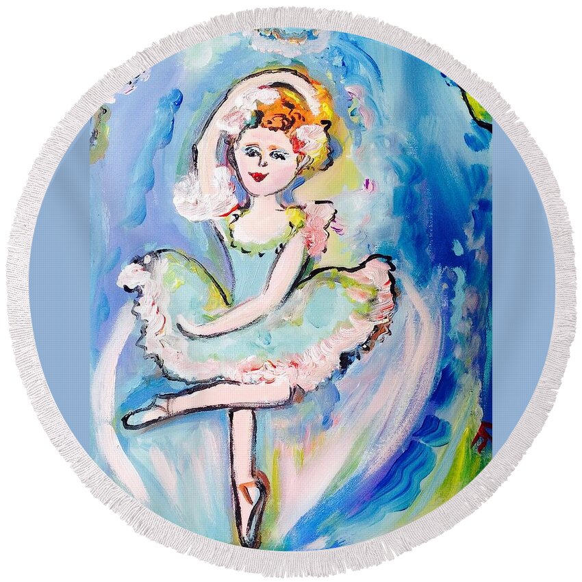 Ballerina Round Beach Towel featuring the painting Pretty Ballerina by Judith Desrosiers