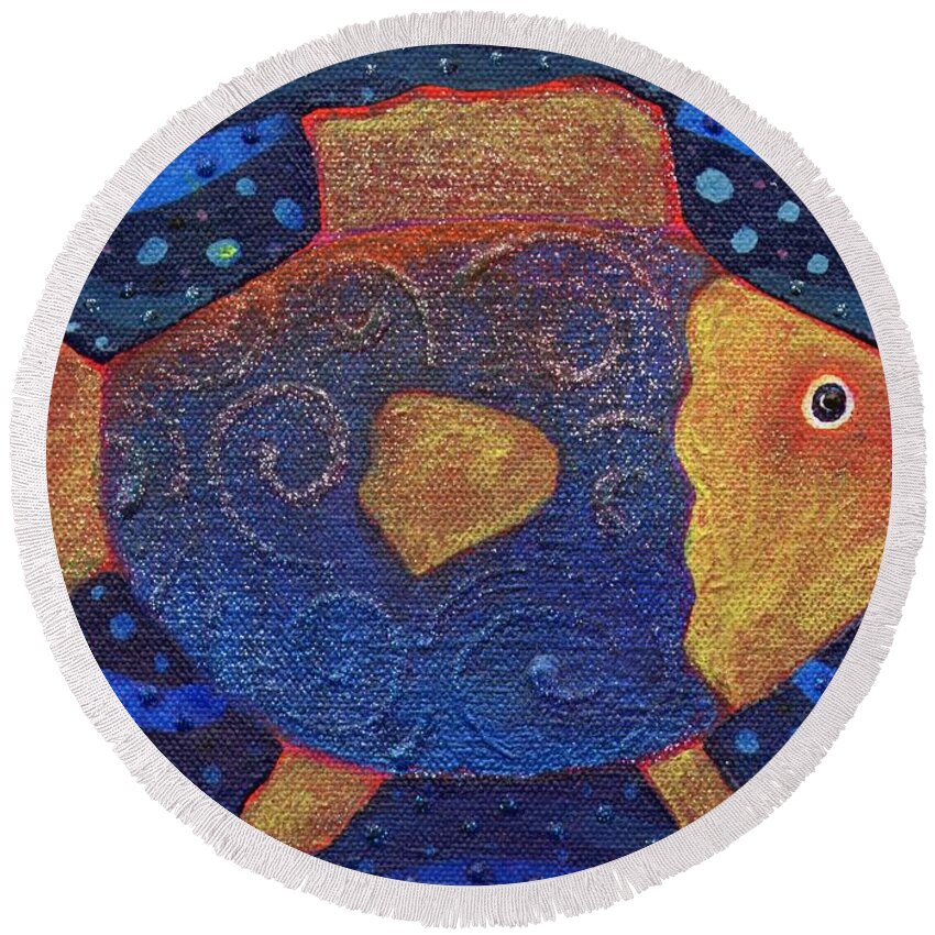 Fish Round Beach Towel featuring the painting Pretty Fish by Helena Tiainen