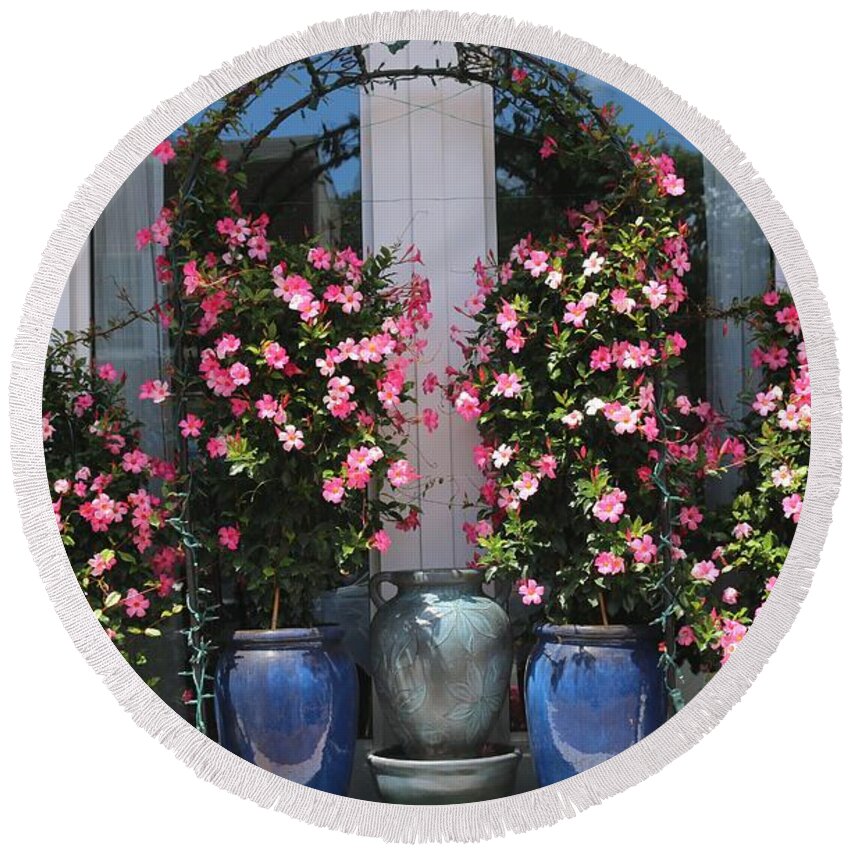Floral Round Beach Towel featuring the photograph Pretty Pots In Pink by Living Color Photography Lorraine Lynch